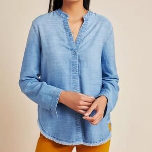 Anthropologie Light Blue Button-Down Shirt Dennin Size XS
